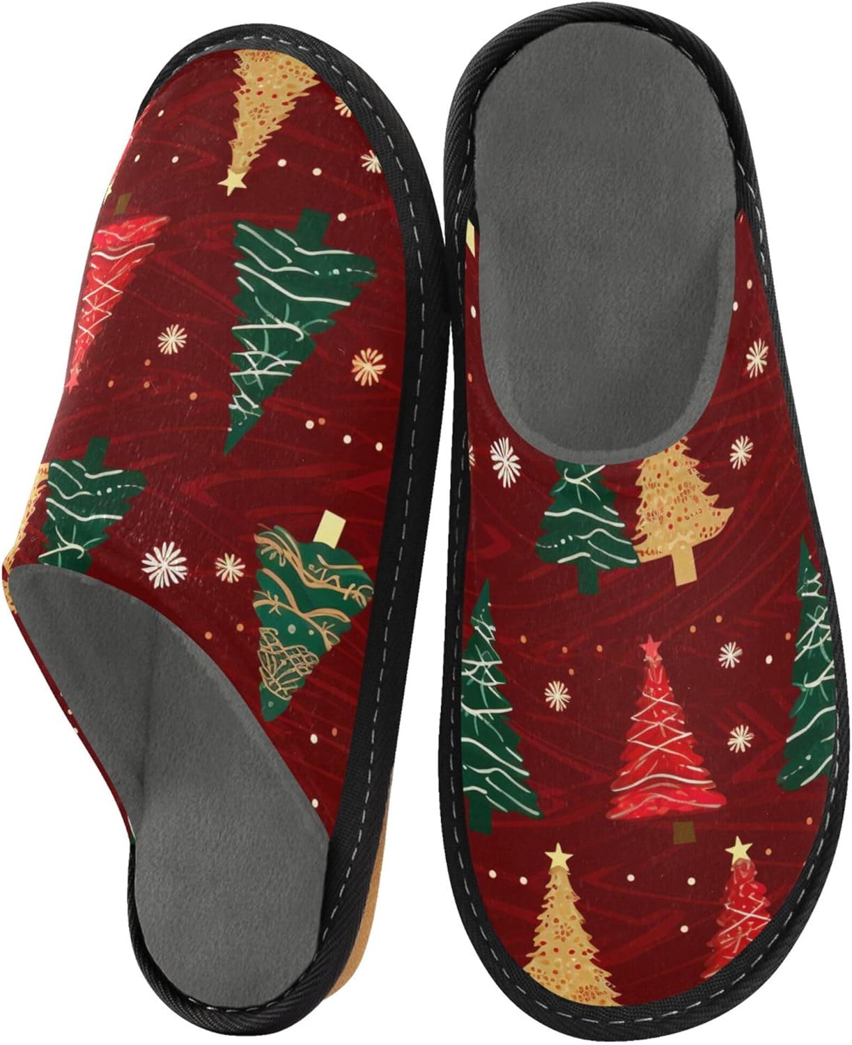 Christmas Tree Snowflake House Slippers – Cozy Fuzzy Slippers for Guests, Washable & Disposable, Perfect for Shoeless Home, Spa & Hotel Use A110210