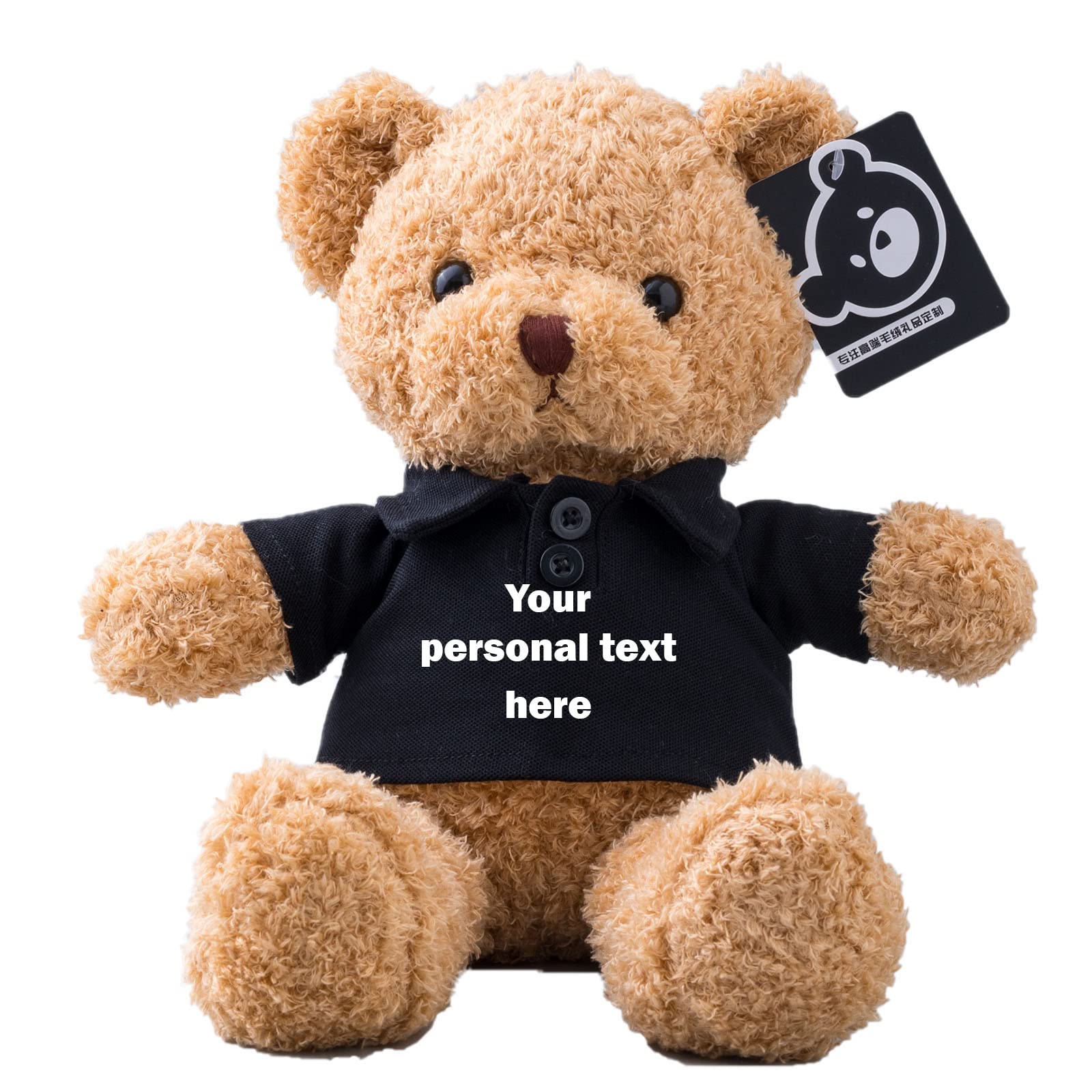 ADORSUN Personalised Teddy Bear with Name, Text or Date, Bear Stuffed Animal Plush Toys as Personalised Gifts for Christmas/Birthday/Valentines' Day/Anniversary (12 inch-Short Sleeve-Black)