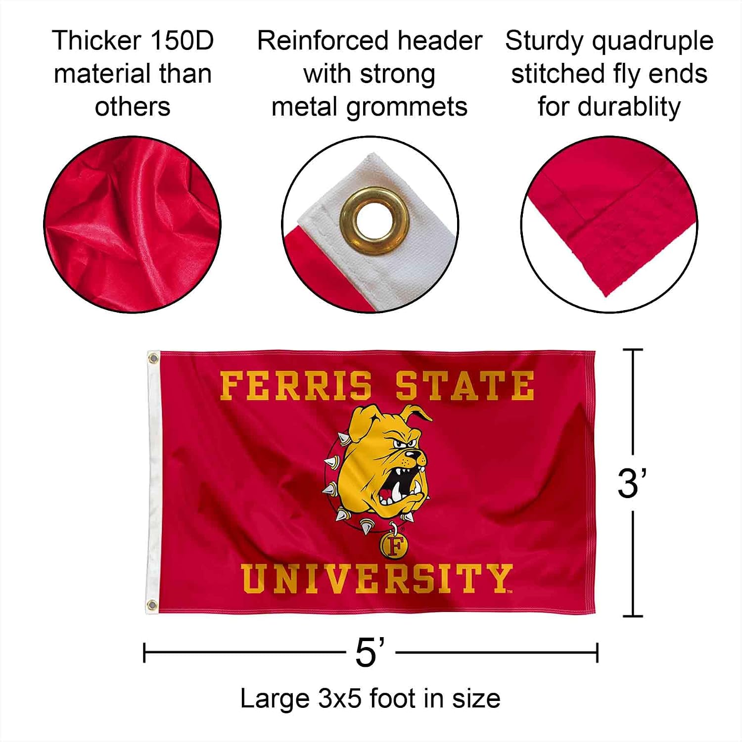 Ferris State Bulldogs Flag with Pole and Bracket Holder University Set