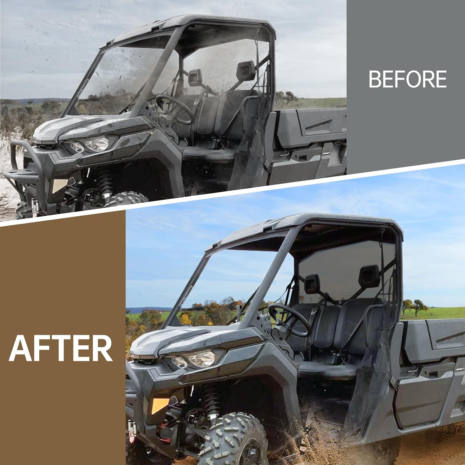 Dark Tinted Rear Windshield Compatible with 2016-2025 Can-Am Defender HD5/ HD8/ HD10/ Max HD8/ Max HD10 Accessories Smoke Heavy Duty Hard Coat Windscreen Full Back Window Panel