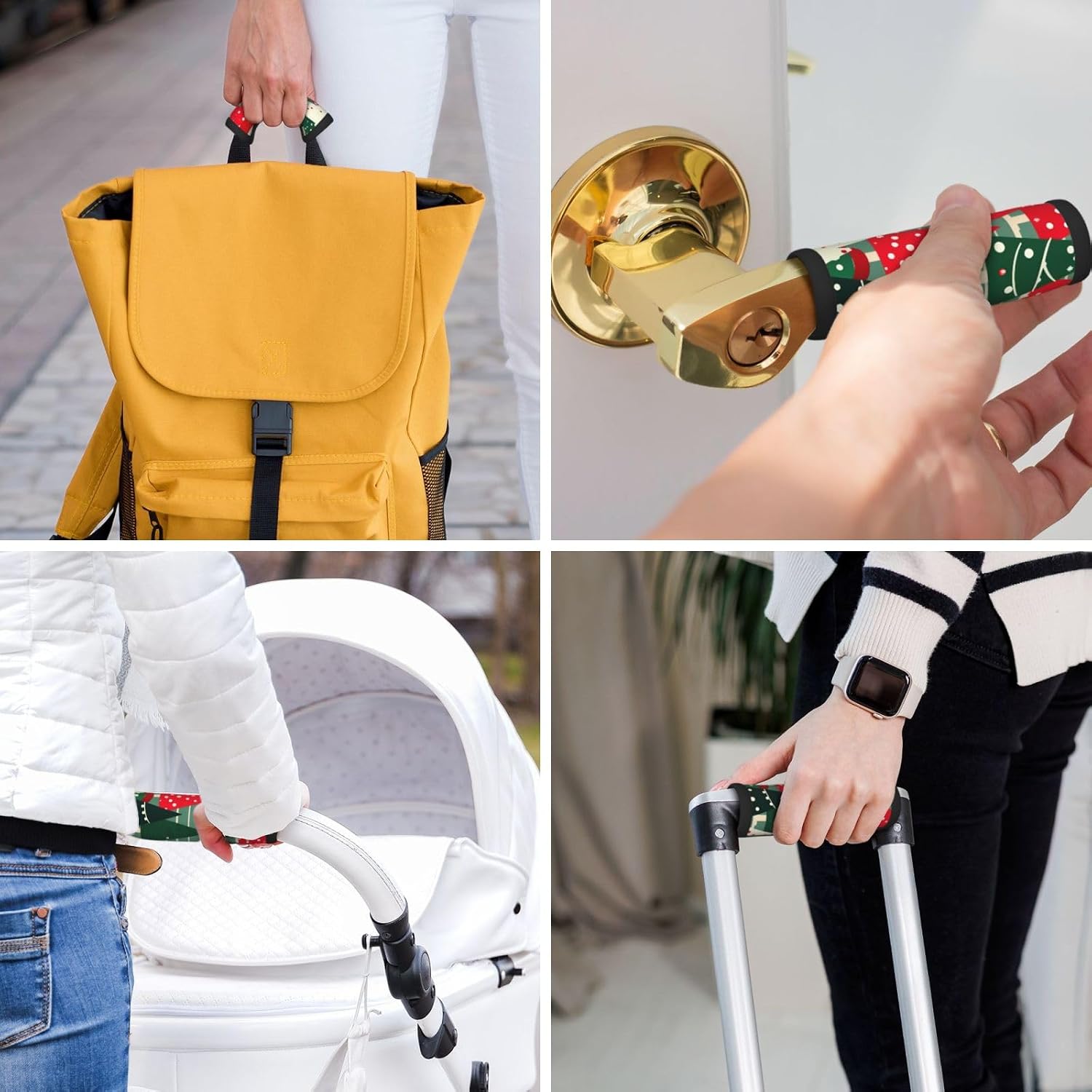 Christmas Trees Print Luggage Handle Wraps Luggage Identifiers Soft Neoprene Luggage Handle Wraps for Suitcase Trolley Handle Grip Cover 2 Pack Luggage Tags