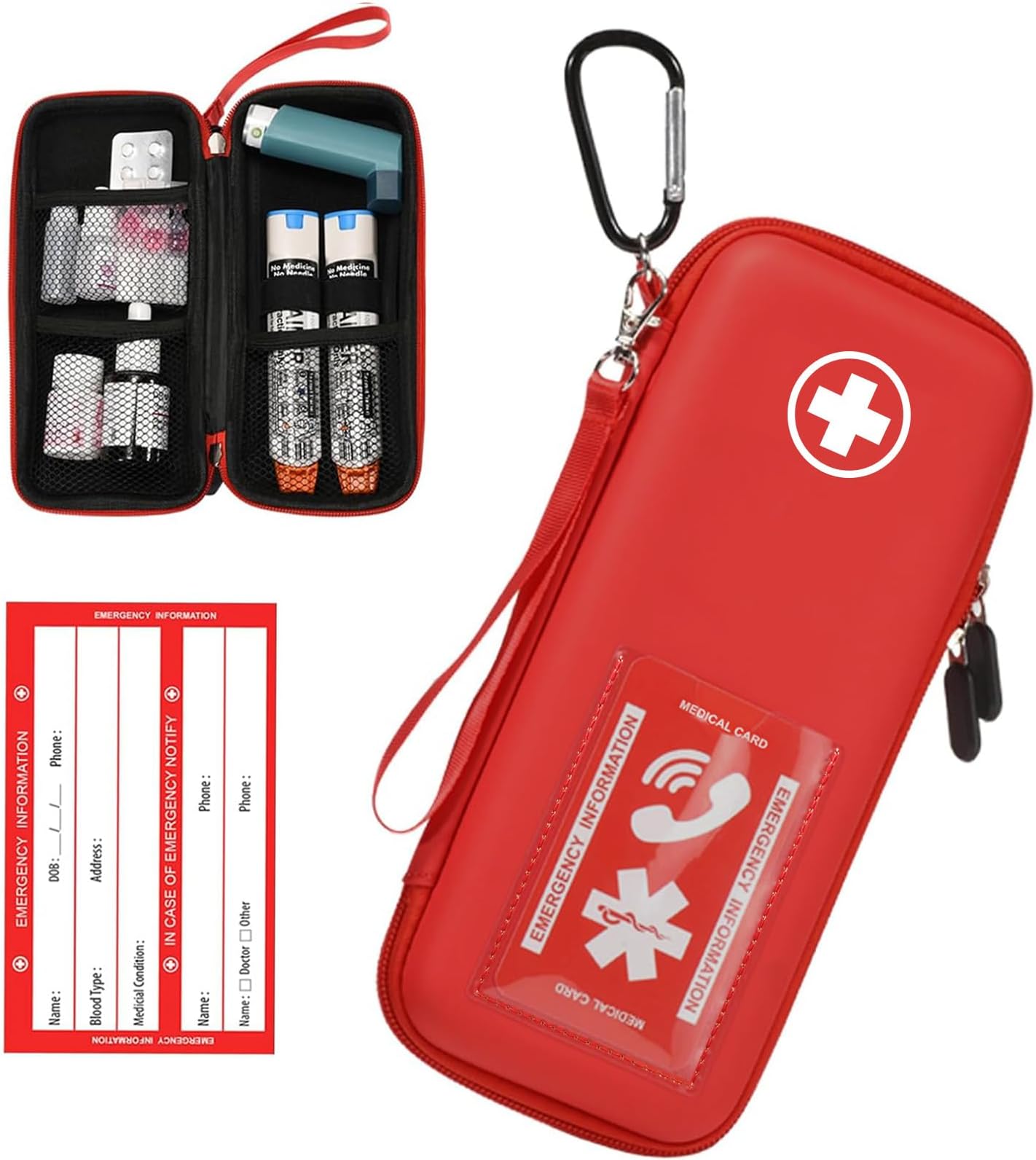 EpiPen Carry Case, Hard Emergency Medical Bag with Carabiner-for 2 EpiPens, Asthma Inhaler, Auvi-Q,Eye Drops,Anti-Histamine,Allergy Medication,Diabetes Travel Case for Adults