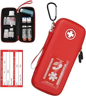 EpiPen Carry Case, Hard Emergency Medical Bag with Carabiner-for 2 EpiPens, Asthma Inhaler, Auvi-Q,Eye Drops,Anti-Histamine,Allergy Medication,Diabetes Travel Case for Adults