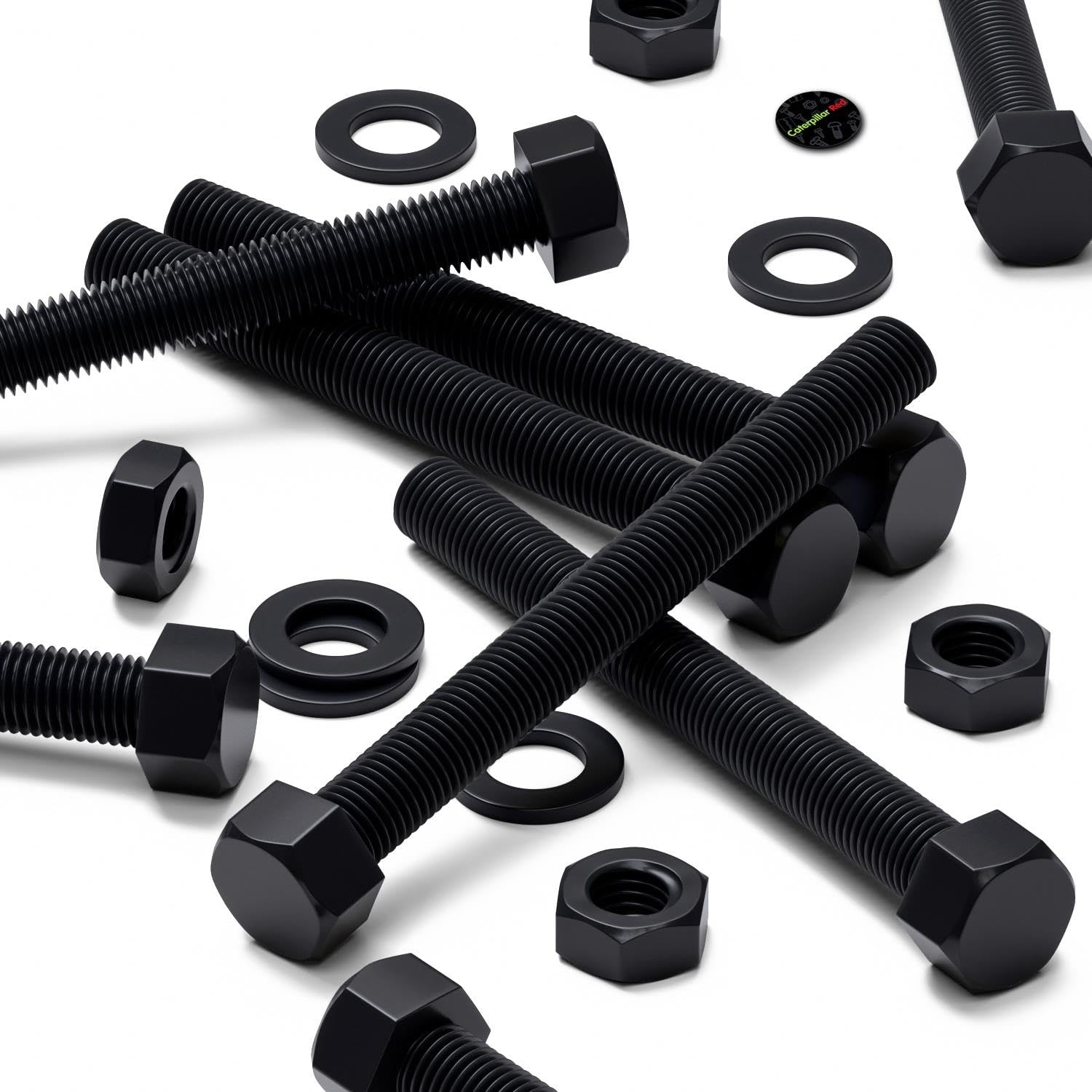 5X Black PP Hex Head Plastic Bolts, Nuts & Washers, M16x150mm, Fastener, (5/8 x 5-29/32 in)