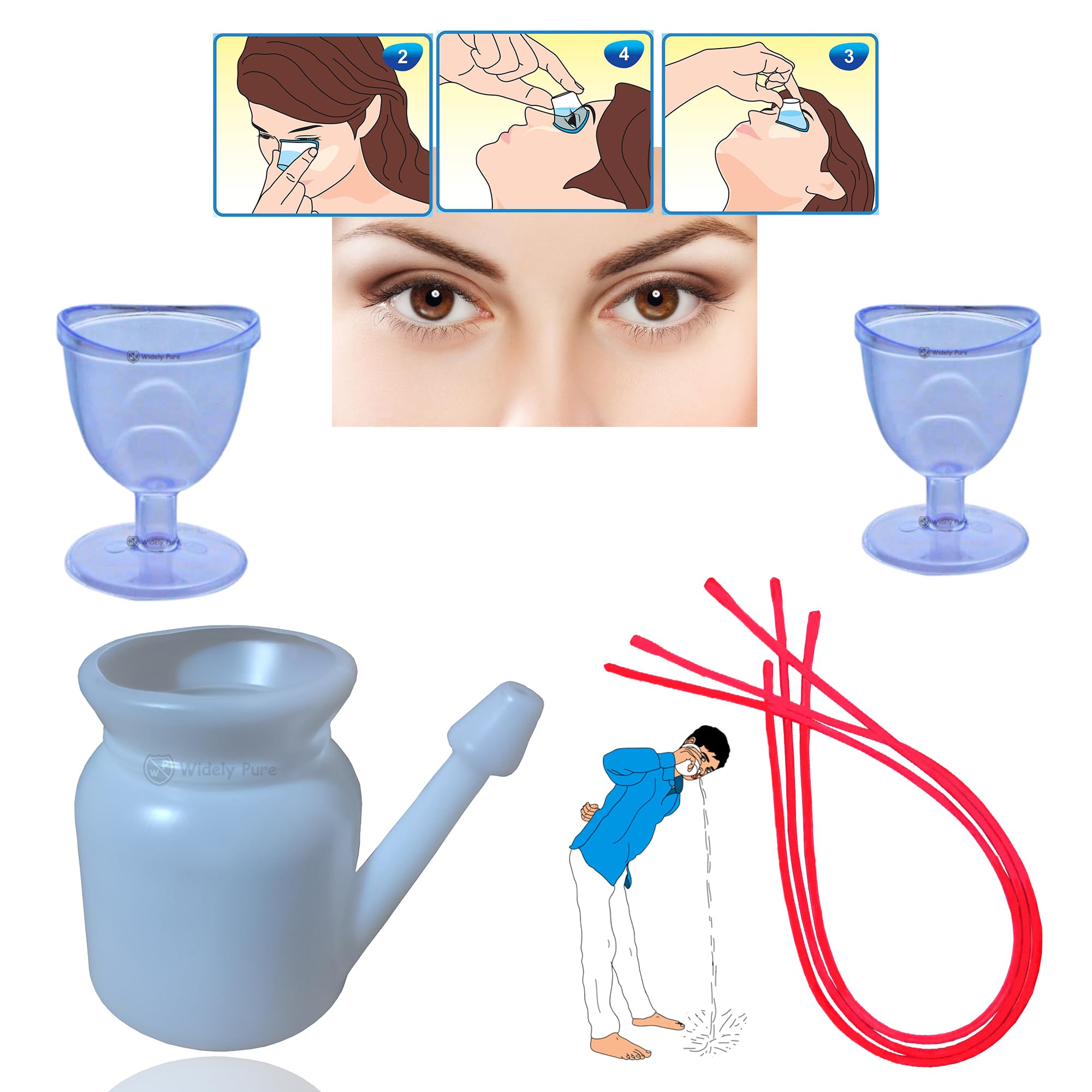 Widely Pure Jal Neti Pot Lota 500ml and 2 Eye Wash Cup and 3 Rubber Sutra neti combo pack with user manual (B09LMQXKBD) Amazon Price History, Amazon Price Tracker