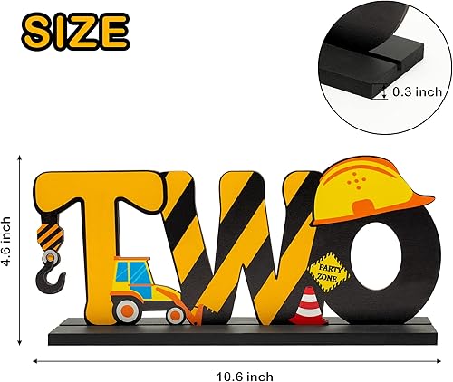 Miniatura 2 de Haooryx Cartel de madera para camión de construcción con dos letras centro de mesa de madera para niños decoración de fiesta de segundo cumpleaños