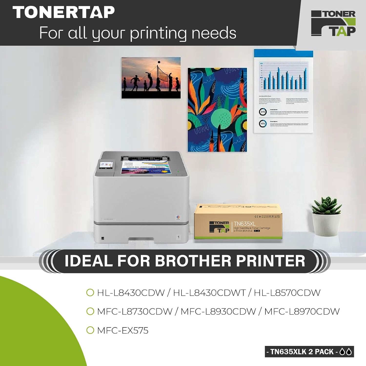 TonerTap TN635XL Black Toner Cartridges 2-Pack for Brother Printer, Replacement for Brother TN635XLBK,TN-635XL,TN 635XL Compatible with Brother HL-L8430CDW, HL-L8430CDWT, HL-L8570CDW More(Non-OEM)