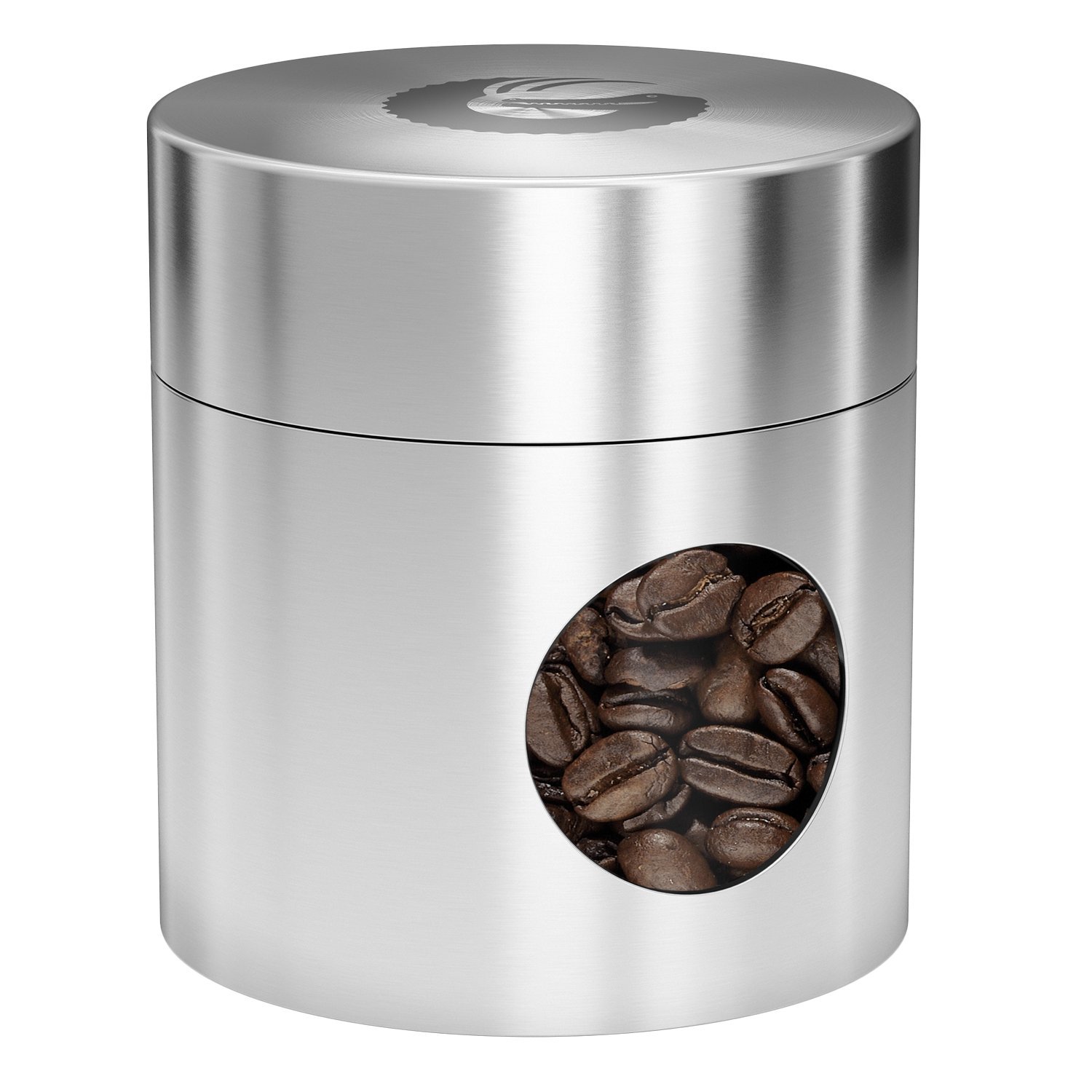 Coffee Gator Mini Coffee Canister- 4oz Borosilicate Glass, Little Container for Beans Grounds Dry Food Storage Kitchen Travel - Silver