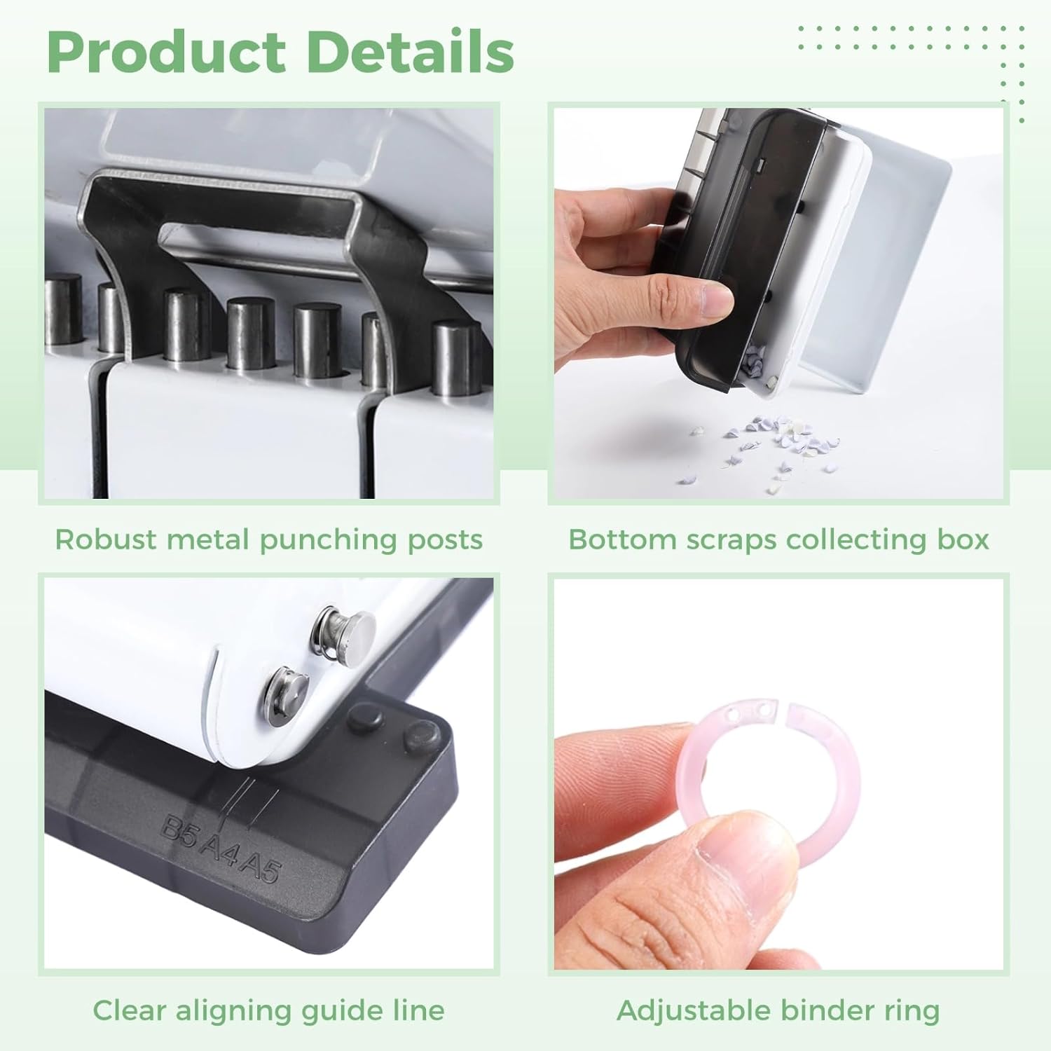 10-Hole Binder Machine Kit, Manual Binding System with 10 Pcs Loose Leaf Binding Spines & 100 Pcs Binder Rings, Binding Machine for Planner, 26 Holes on B5, 30 Holes on A4, 20 Holes on A5