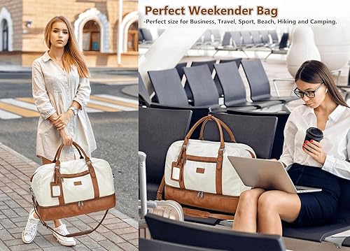 Miniatura 2 de Wogarl Weekender Bags for Women Large Canvas Overnight Bag Travel Duffel Bags Carry on Shoulder Weekend Bag Tote with Shoe Compartment for Travel
