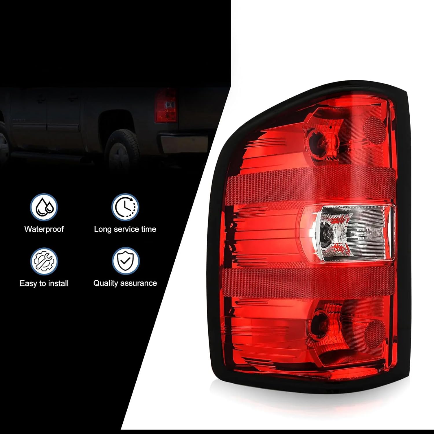 Wildwolf Tail Lights for Chevy Silverado 2007-2014-1500 2500 3500 2500HD 3500HD - Rear Brake Turn Signal, Black border, Rear Left Drive Side