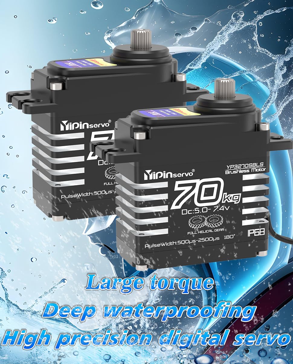 70kg Digital Servo 8.4V Alta Torgue Impermeabile IP68 Brushless RC Servo Motore Acciaio Elicoidale Gear con 25T Servo Braccio 1/5,1/6, 1/8, 1/10 RC Giocattoli Auto/Robot/Barca/Arduino