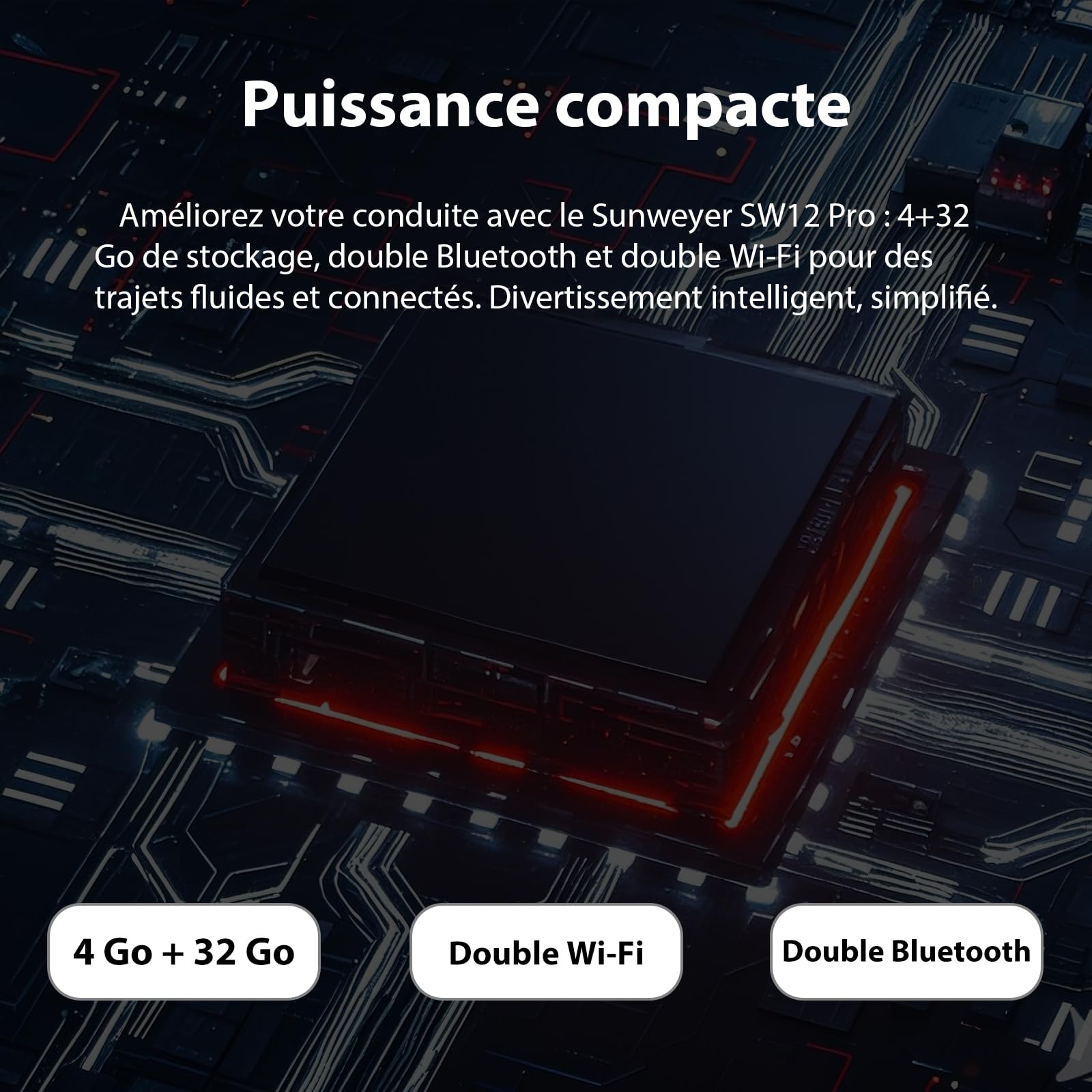 Sunweyer Adaptateur sans Fil CarPlay 2025 Android Auto Streaming Box SW12 avec Netflix, Youtube, Hulu, Installation de l'application – AI Box, Dual WiFi, HDMI, lumière d'ambiance LED (SW12 Pro)