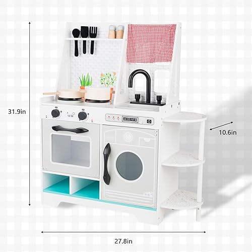 Miniatura 4 de WOODENFUN Juego de cocina de madera para niños pequeños, cocina de juguete con accesorios de cocina, regalo para niños y niñas, a partir de 3 años,