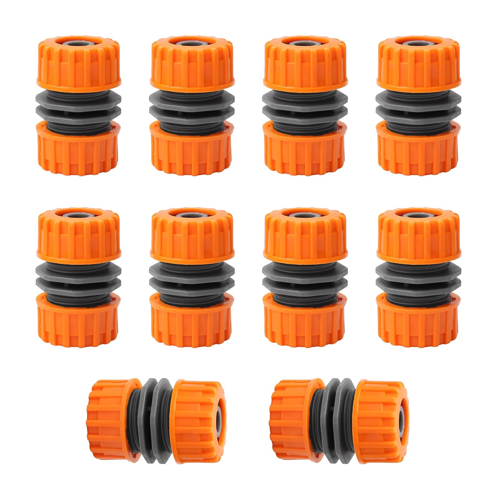 SYOSI Hose Pipe Connector, , 10 Pieces 1/2'' Repair Connector Extender for Garden Hose Quick Repair Connection, ABS Plastic, Orange and Gray