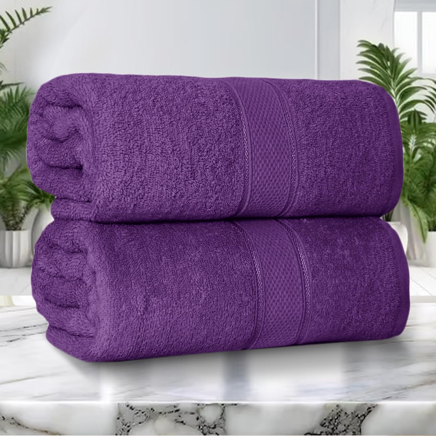 ZZZMRH 2 Pack Luxury Bath Sheets towels (90 x 180 cm) - 100% Egyptian Cotton Towels Soft Absorbent Quick Dry Extra Large Bath Sheet – Super Soft Hotel Quality Bath Towels, Purple