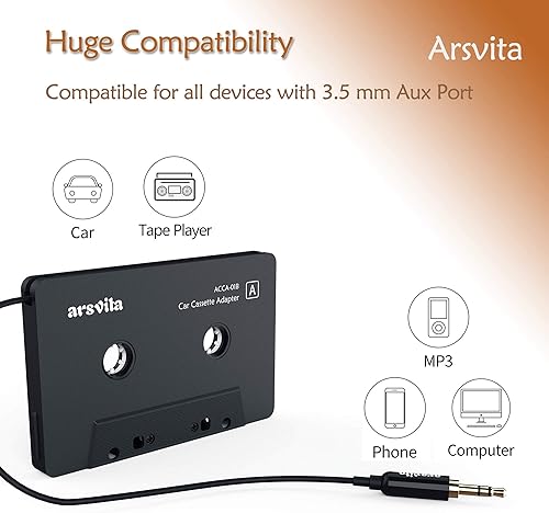 Miniatura 5 de Arsvita - Adaptador de audio de cassette a auxiliar para automóvil, con cable de audio auxiliar de 0.14 pulgadas