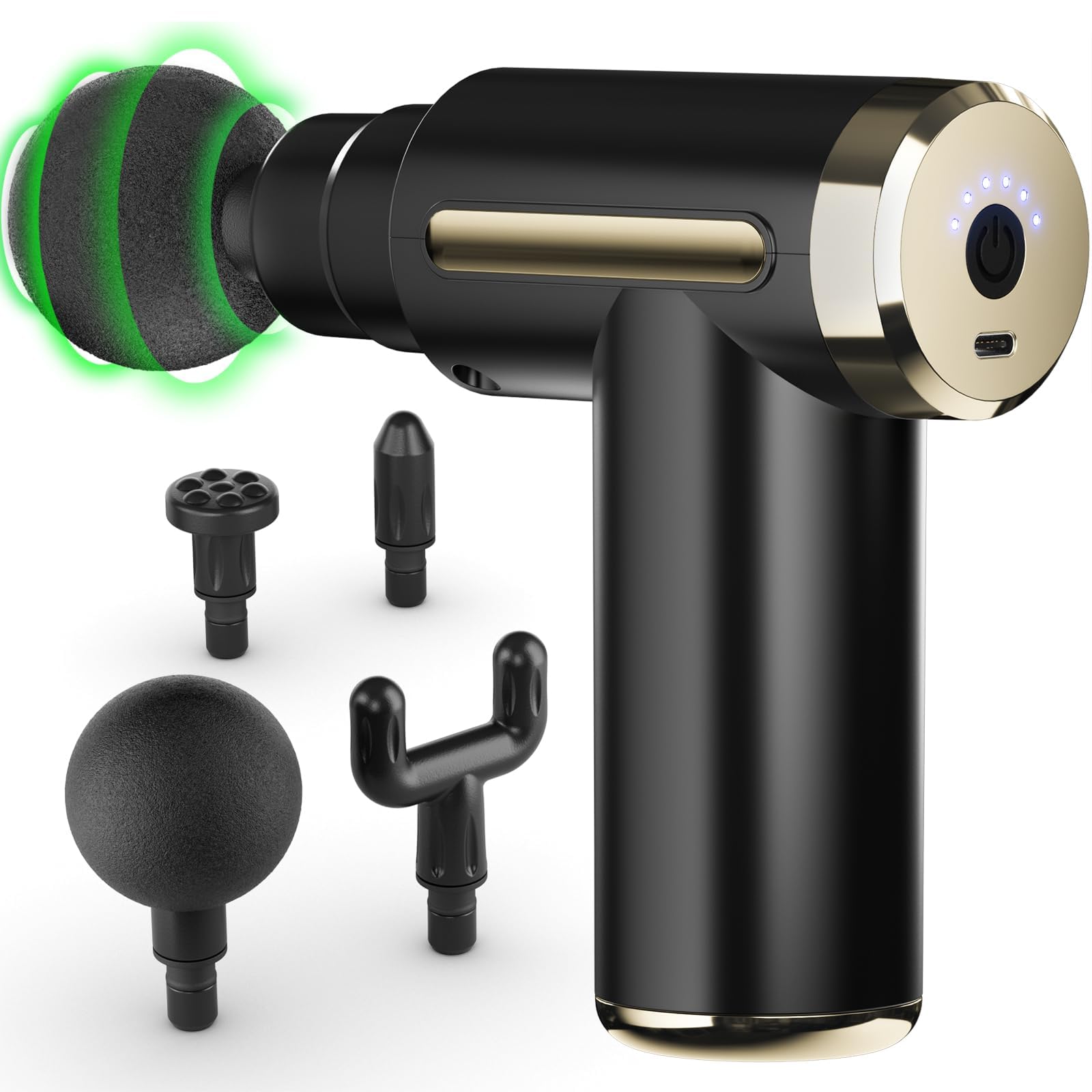 cotsoco Massage Gun, Muscle Percussion Massager with 6 Speeds, Quiet Hand Massager, Massage Gun for Shoulder, Body, Back Relaxation, Portable Massager, gold-coloured black-4