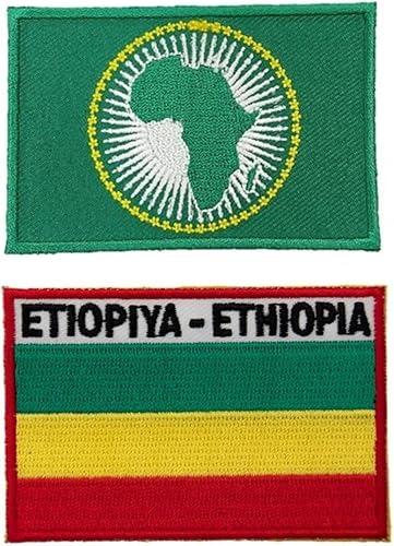A-ONE Paquete de 2 unidades: parche bordado de bandera de Etiopía y Unión Africana, insignias de características africanas, insignia patriótica,
