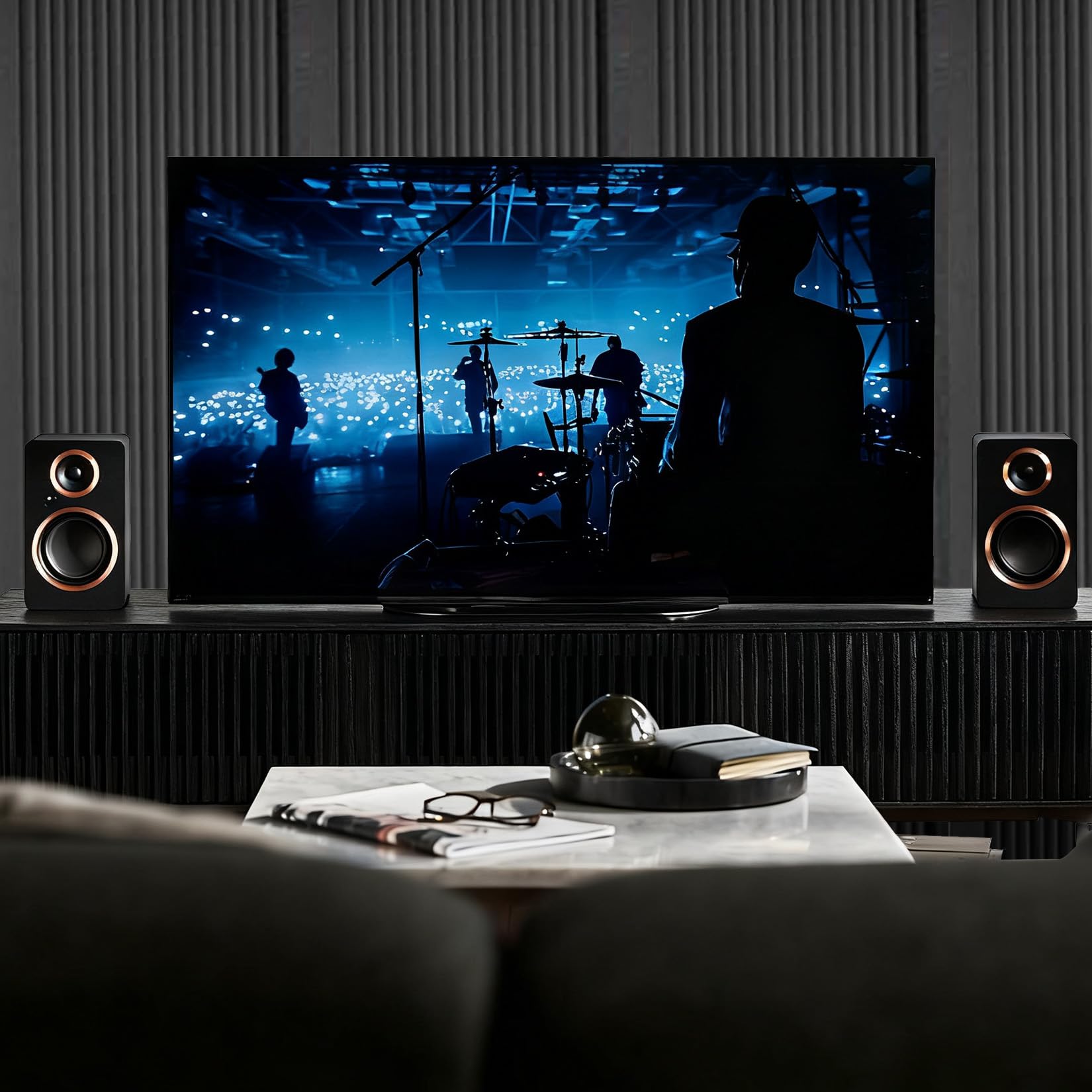 Garvee Akustikschaumstoff Selbstklebend–Hochdichte Schallabsorber & Geräuschdämmung – Optimale Schallisolierung für Studio, Büro, Heimkino – Vertikales Design, 4er Set, 120x60x5cm, Schwarz