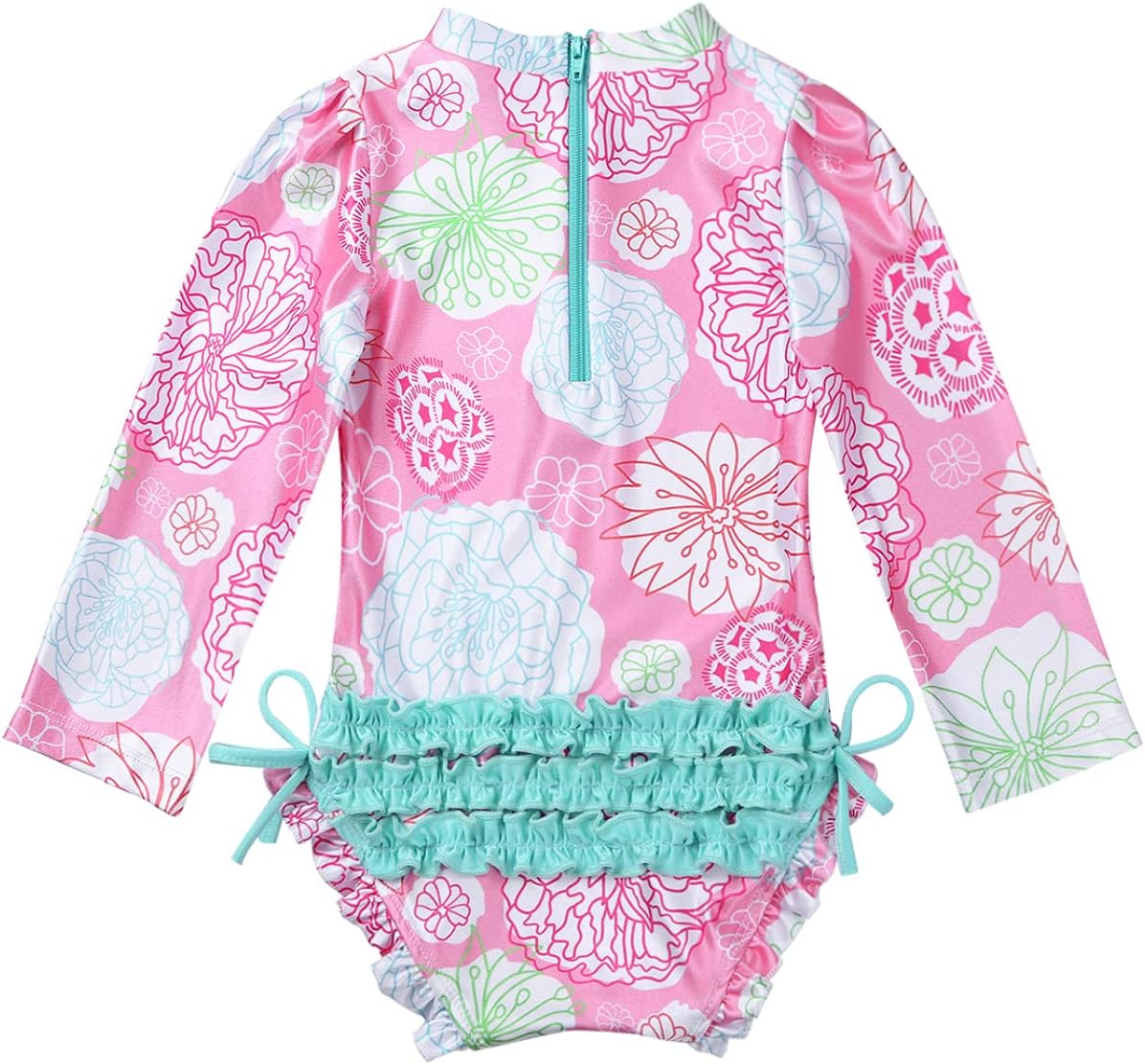 0-24M Infant Baby Girls One-piece Swimsuit Floral Printed Swimwear Ruffle Bathing Suit Rash Guard