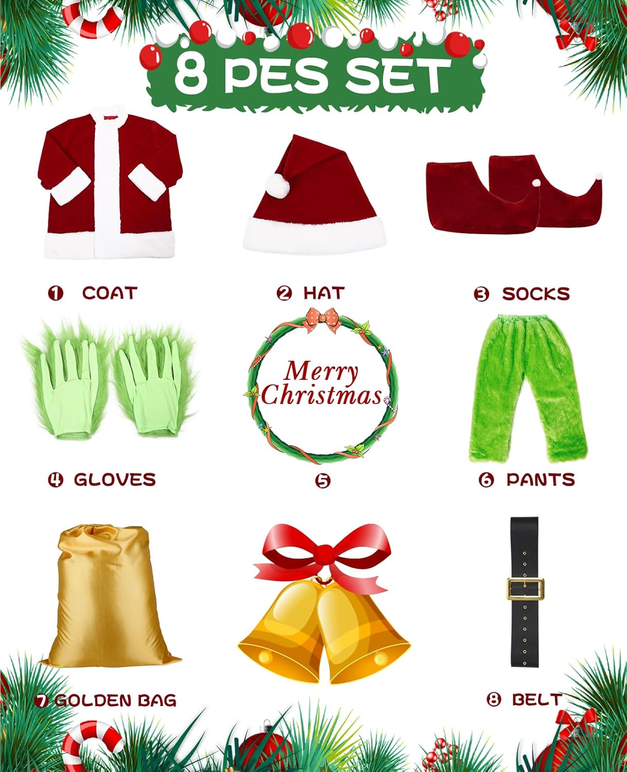 Christmas Halloween Green Santa Claus Costume Funny Santa Suit for Men Adult Cosplay Costume Xmas Outfit - Image 6