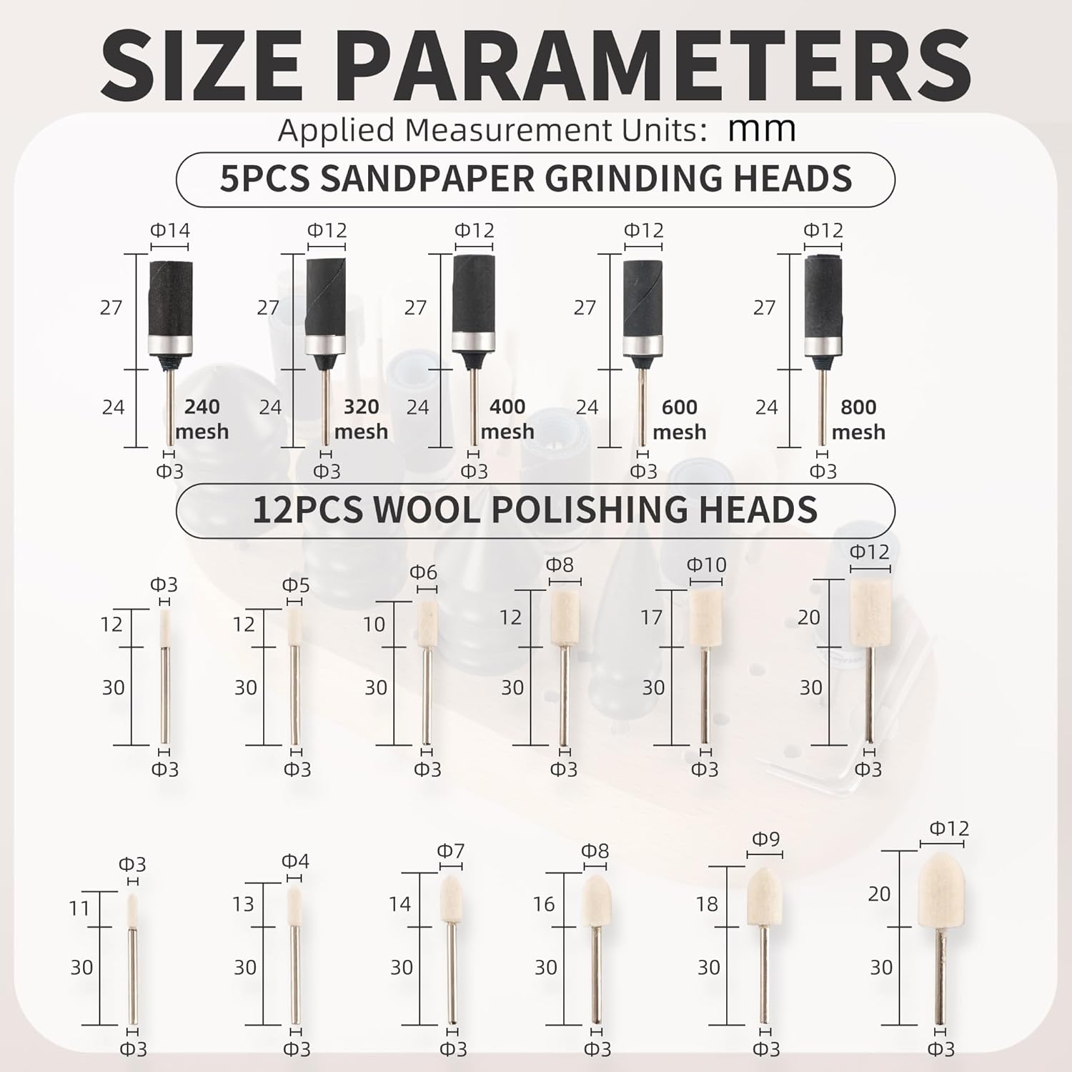 Leather Polishing Machine with 25 Sanding Heads | 4 Types | Compact & Quiet | Heavy-Duty Metal Base| Handheld/Bench Mount | 1500-6000 RPM