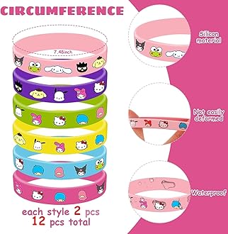 Joi-Fun 86pcs Kitty Birthday Party decorations Set Included 12 Bracelets, 12 Acrylic Pins, 12 Keychains, 50 Stickers, for Boys and Girls Cartoon Theme Party