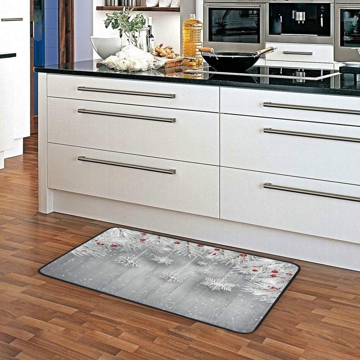 Doormat Area Rug Mat Silver Christmas Tree Snowflake for Bedroom Front Door Kitchen Indoors Home Decors