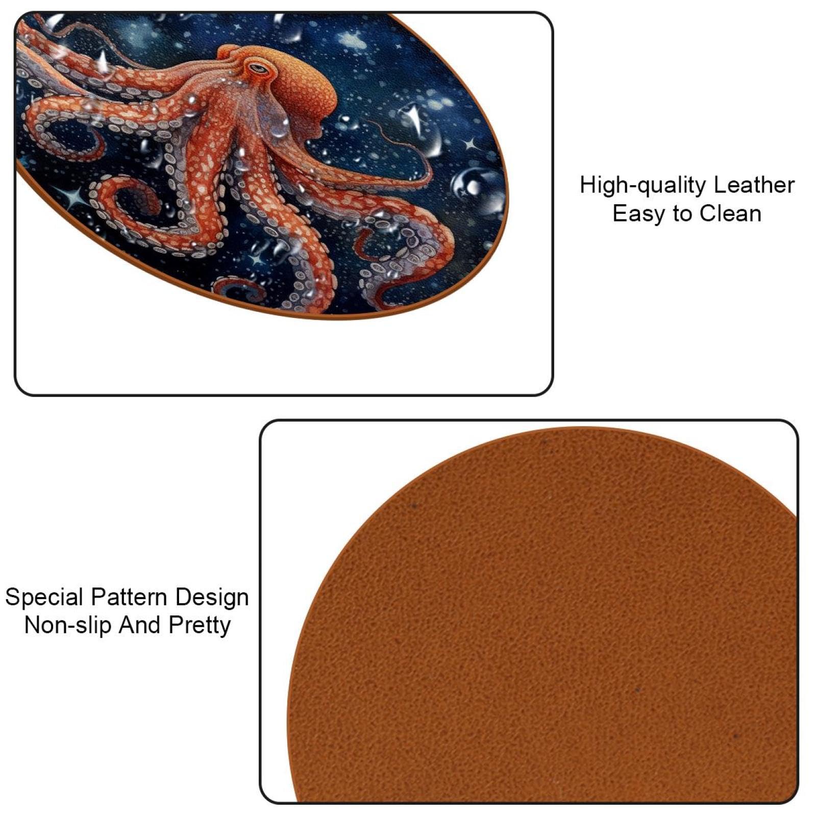 Cartoon-Galaxie-Oktopus-Untersetzer für Getränke, 6 Stück, Tisch-Schutzmatte für Weingläser, Tassen und Tassen, wiederverwendbar im Büro, Küche, Bar, 10,9 cm
