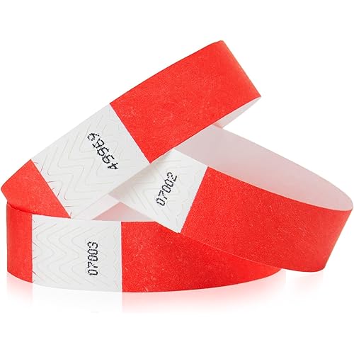 100 WristCo Neon Red Tyvek Wristbands for Events Tamper-Proof Design & Fluorescent Color Prevent Reuse Premium-Grade Bracelets for Hospital & Medical ID, Party & VIP Identification