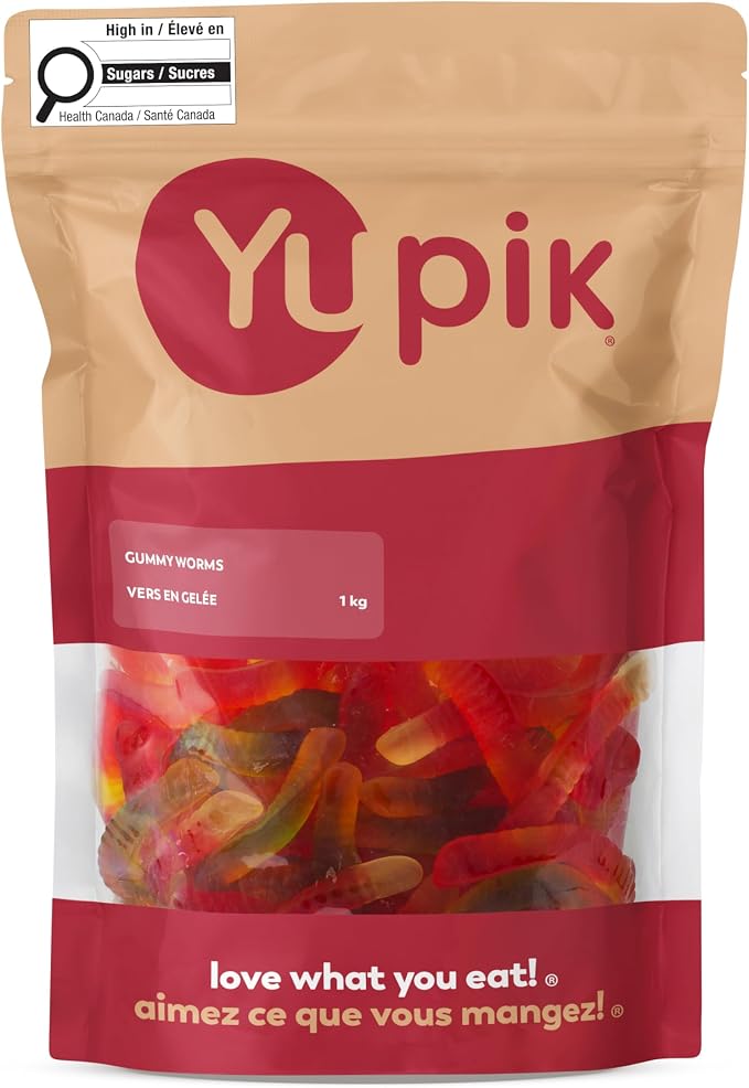 Yupik Vers gélifiés, 1 kg, Sans gluten, Saveurs de fruits assorties, Gommes longues, moelleuses et colorées, Friandise classique et amusante, Bonbons sucrés, En-cas délicieux, Idéal à offrir, Fêtes et pâtisserie
