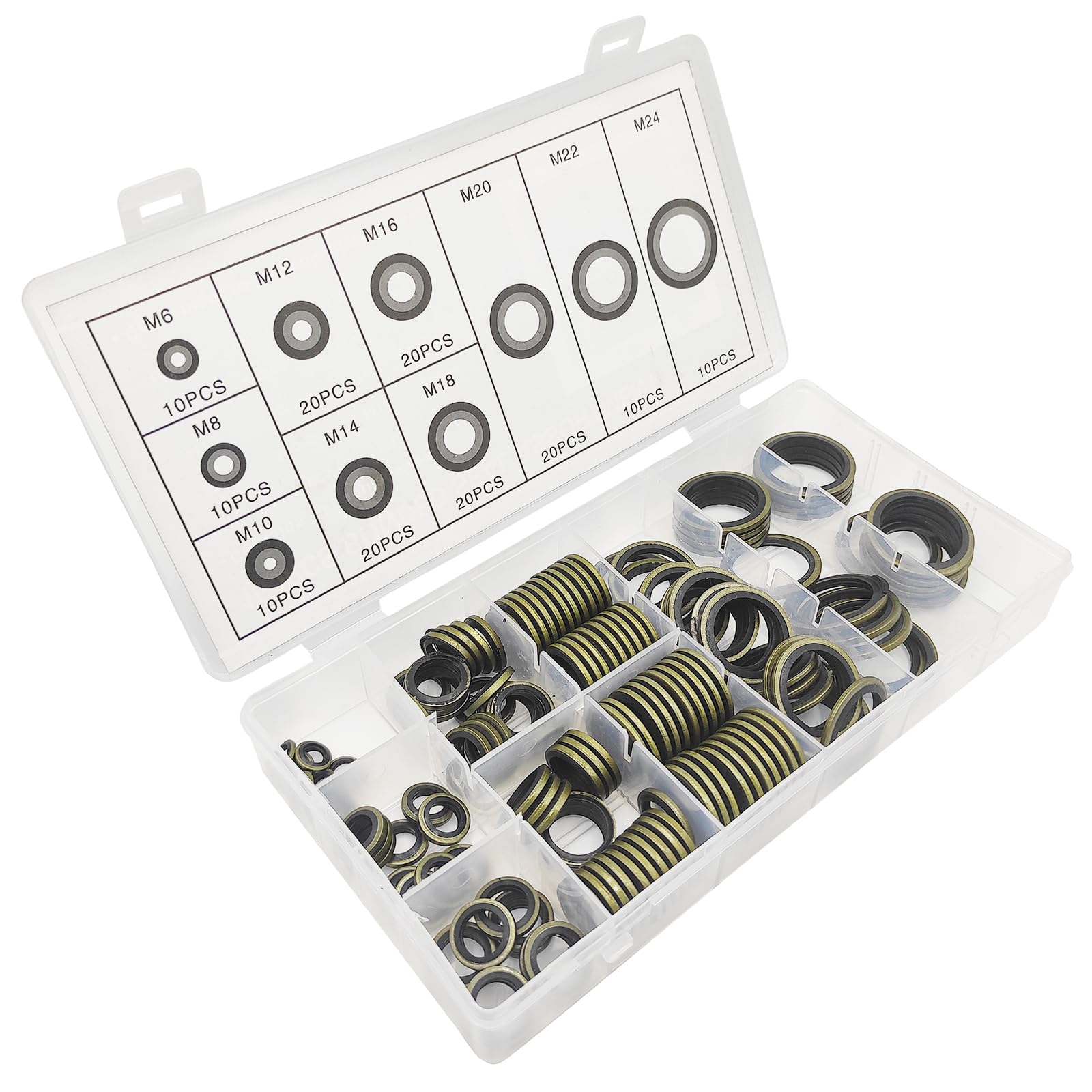 150 Pezzi Rondella Piatta con Labbro in Gomma, 10 Misure Piatte Guarnizione O-Ring Kit Assortito per Rondelle Piatte in Rame Guarnizioni Idrauliche per Riparazione Auto