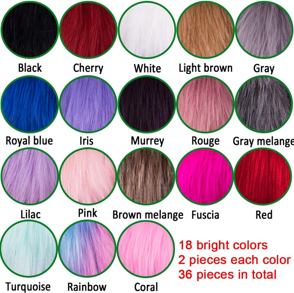 SIQUK 36 Pieces Faux Fur Pom Pom Balls DIY Faux Fox Fur Fluffy Pom Pom with Elastic Loop for Hats Scarves Gloves Bags Accessories(18 Bright Colors, 2 Pcs for Each Color) - Image 2