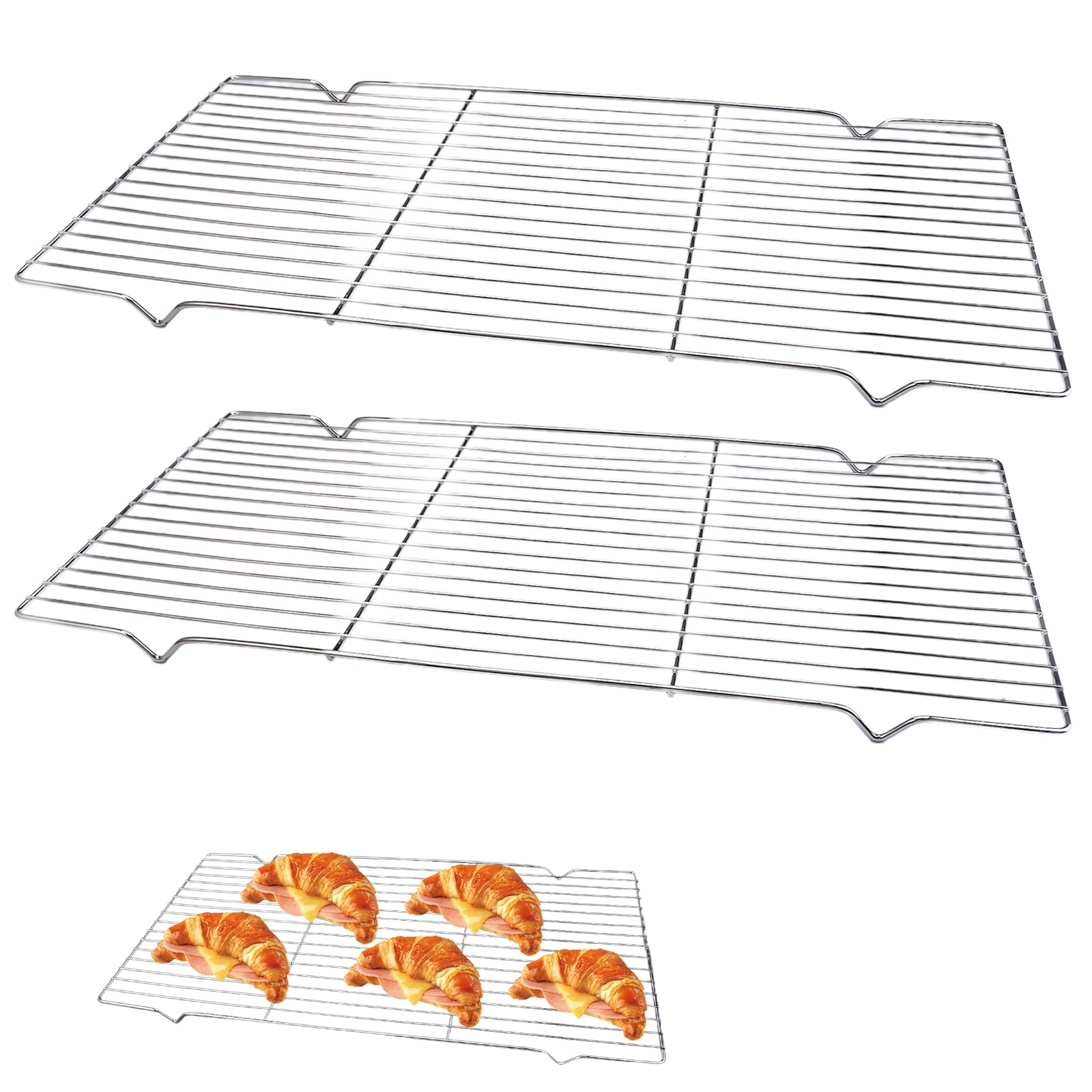 Grille de Refroidissement Patisserie Inox 41x20 cm 2 Pièces Rectangulaire pour Cuisson Gâteaux Biscuits Pain