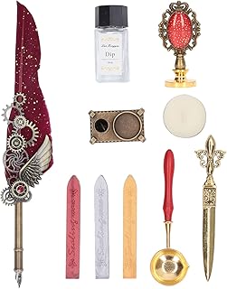 Respicefinem Quill Pen And Ink Set estilo vintage con sello de cera de sellado brillante pluma de relleno de cera para sello de cera Set para carta sobre DIY azul regalo ideal para amigos y familia