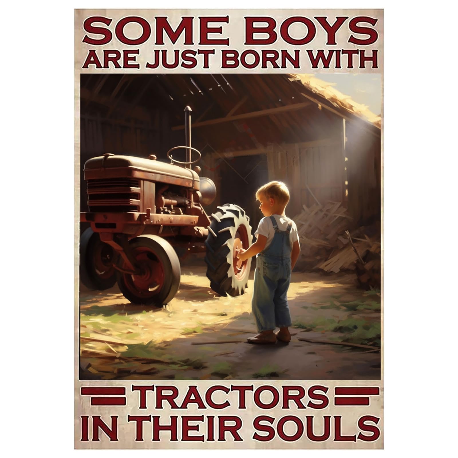 Some Boys Are Just Born With Tractors In Their Souls Signs 8" X 12" Funny Tin Signs Wall Decoration Poster Wall Art Man Cave Farm Garage Bar Barn