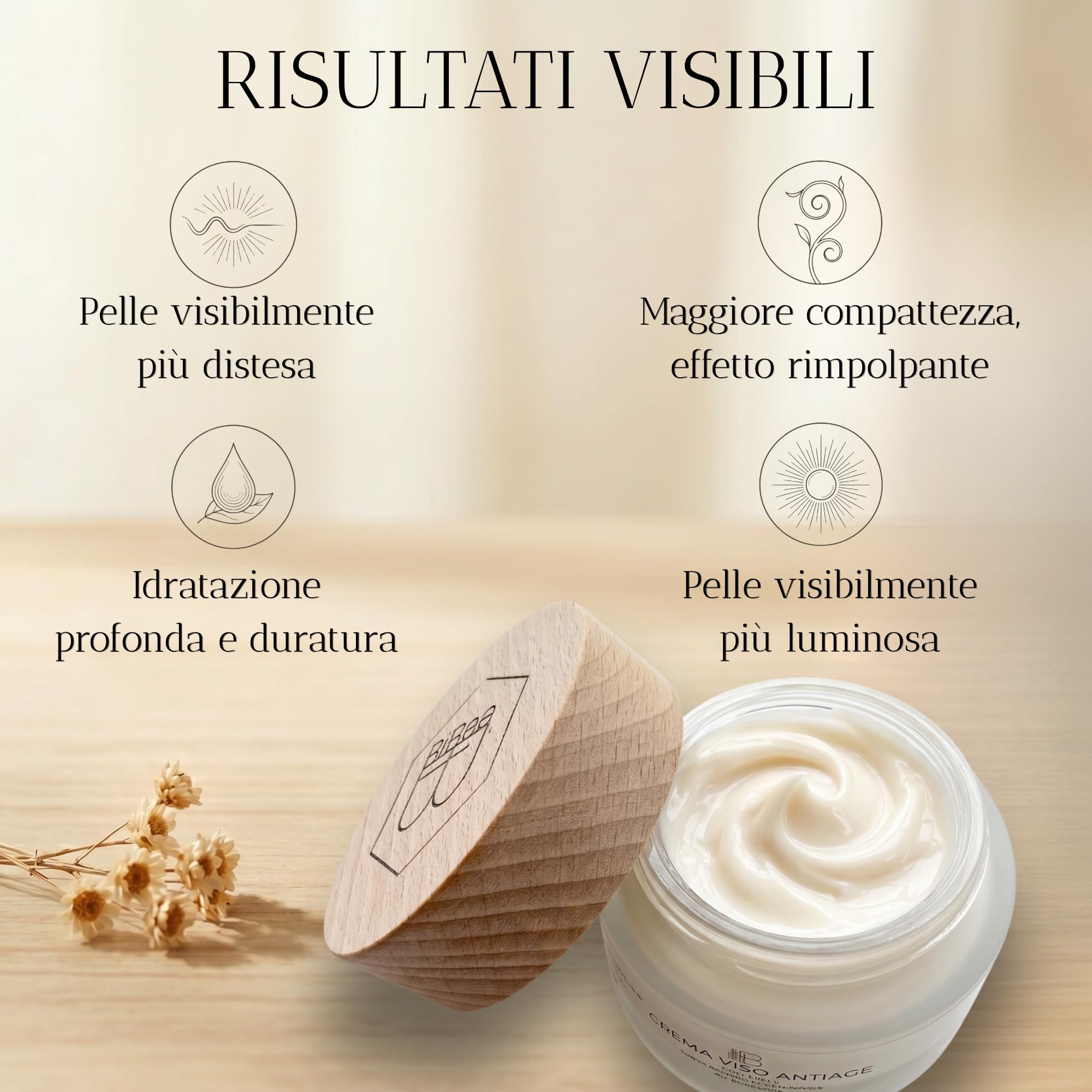 BiBee - Crema Viso Antirughe 60 anni con Acido Ialuronico e Miele 50ml
