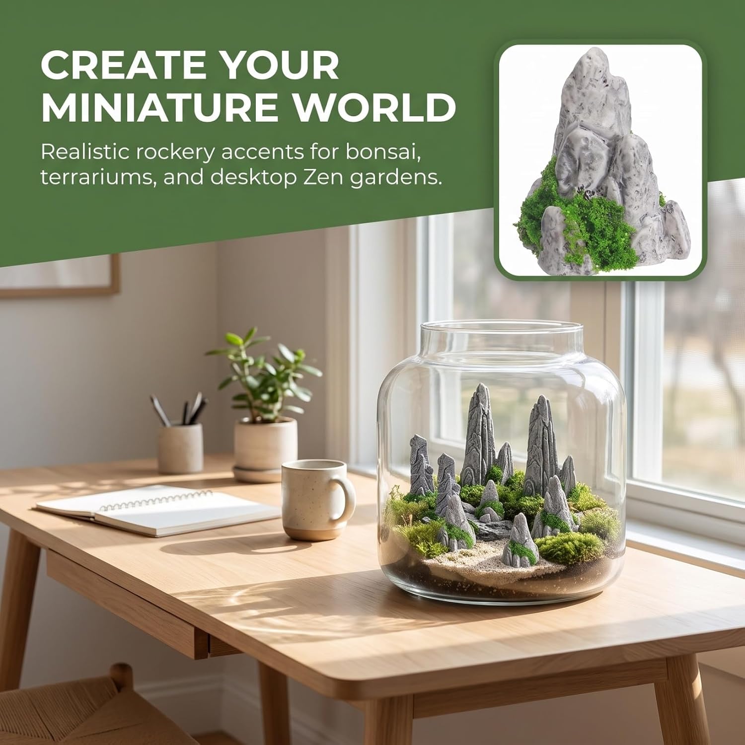 Housoutil 8pcs Miniature Rockery Decor Bonsai Ornaments for Micro Landscape Terrarium Decorations for Pot Plants Moss Scenes Desktop Garden Home Office 3.03 X 1.77 X 1.18 in