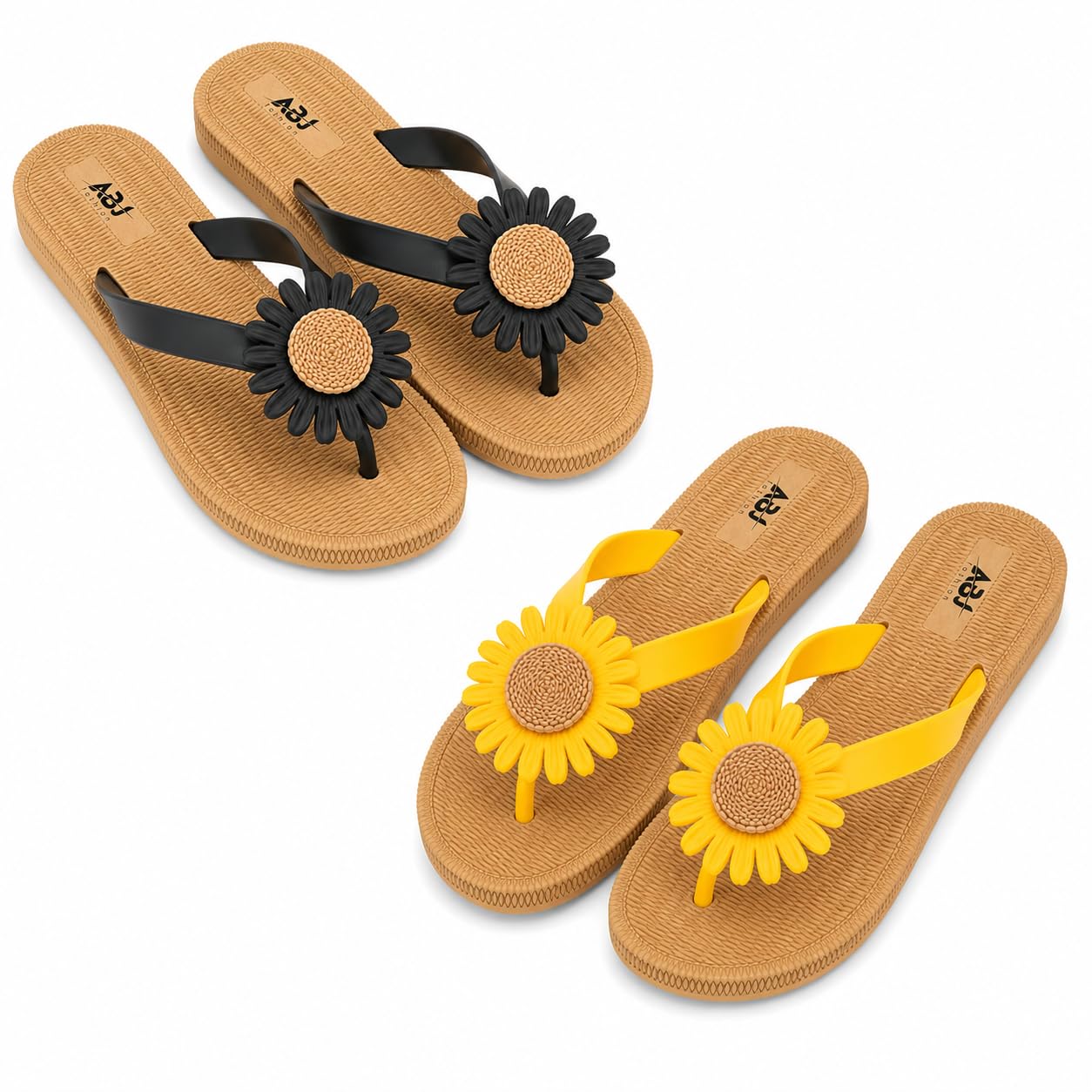 Women's PVC Slippers | Lightweight Anti-Skid Slip-On Casual Slippers with Floral Design | Soft Comfortable Daily Wear Flip Flops Pack of 2-image-34