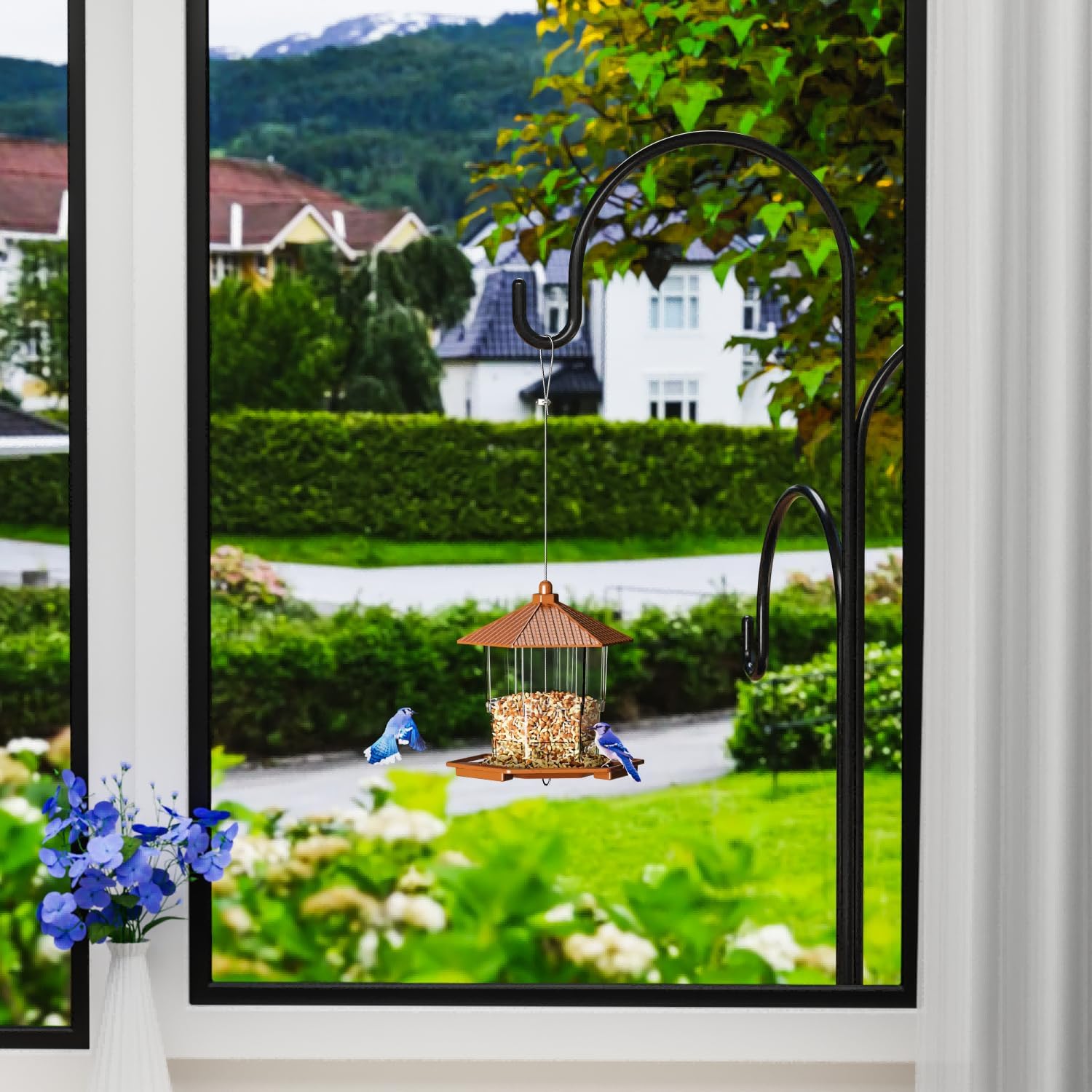 Yieach Bird Feeders for Outdoors Hanging,Large Capacity Birdfeeders for Outside Squirrel Proof,Hanging Mount Bird Seed Feeder Hopper for Cardinals,Finches Food Holder and Garden Decoration,Brown - Image 9