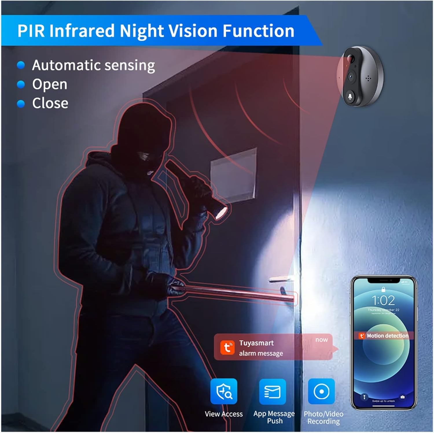 PIR Infrared Night Vision Function with automatic sensing