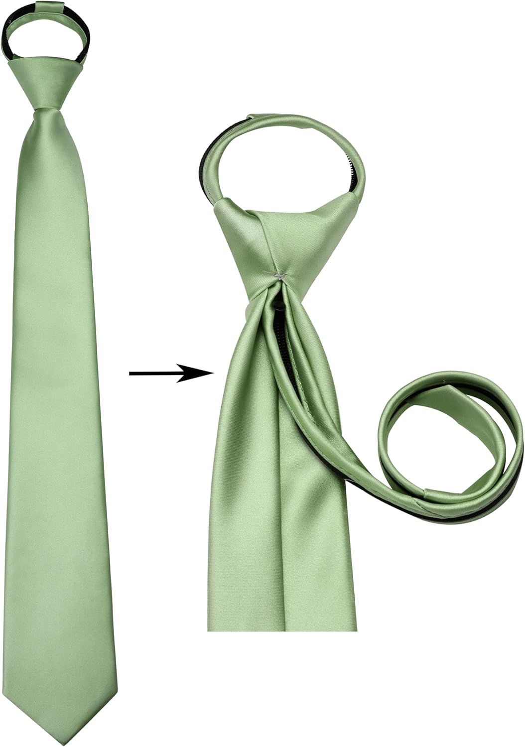 Branduce 3.15"(8cm) Pre-tied Adjustable Zipper Tie and Lapel Pin Solid Necktie Handkerchief Set for Men - Image 3