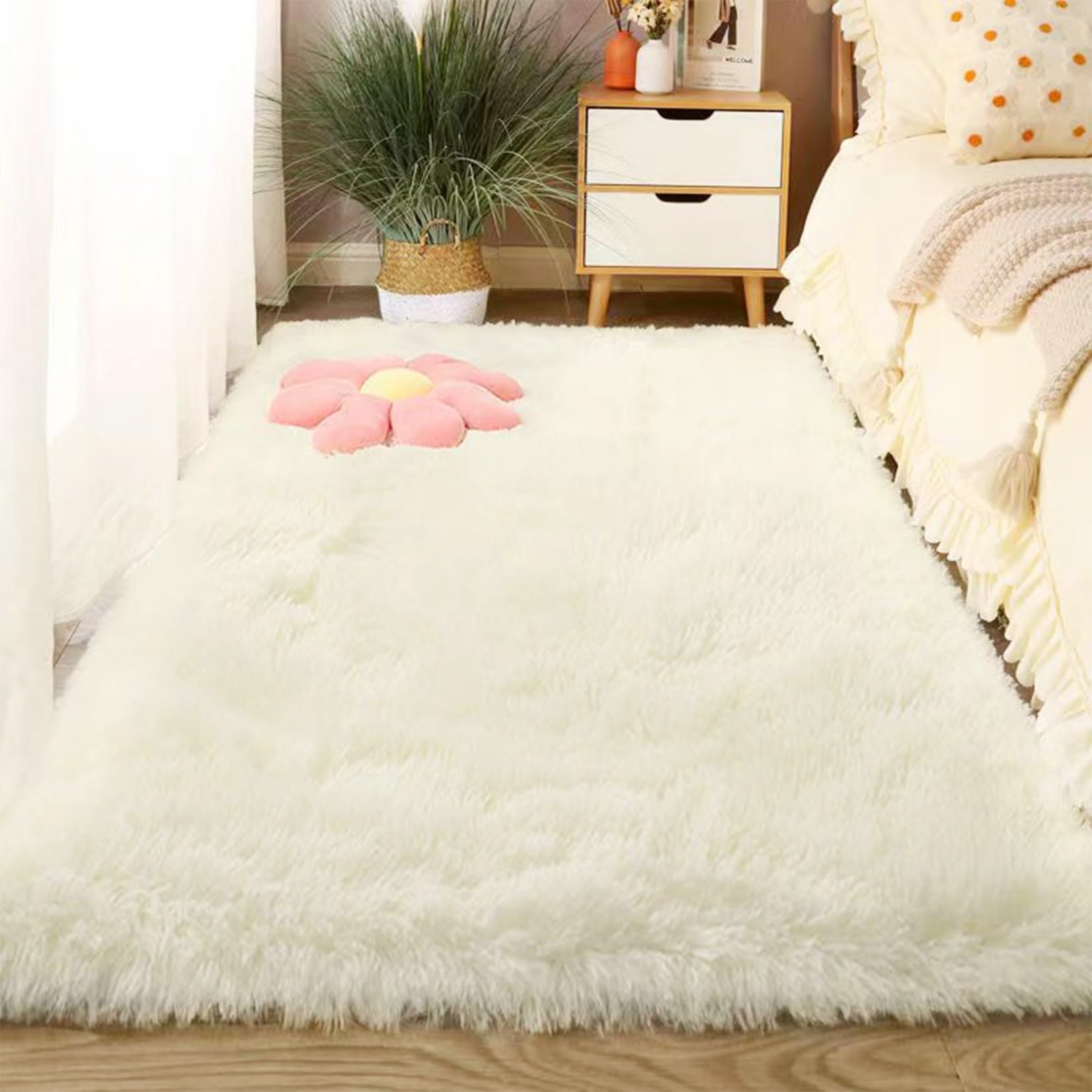 Tapis salon moderne 200 x 250 cm lavable à poils longs pour chambre et canapé