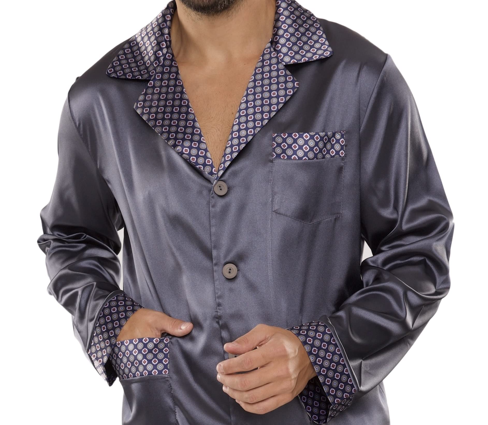 FOREX Lingerie edler und hochwertiger Satin-Pyjama Herren-Schlafanzug Hausanzug