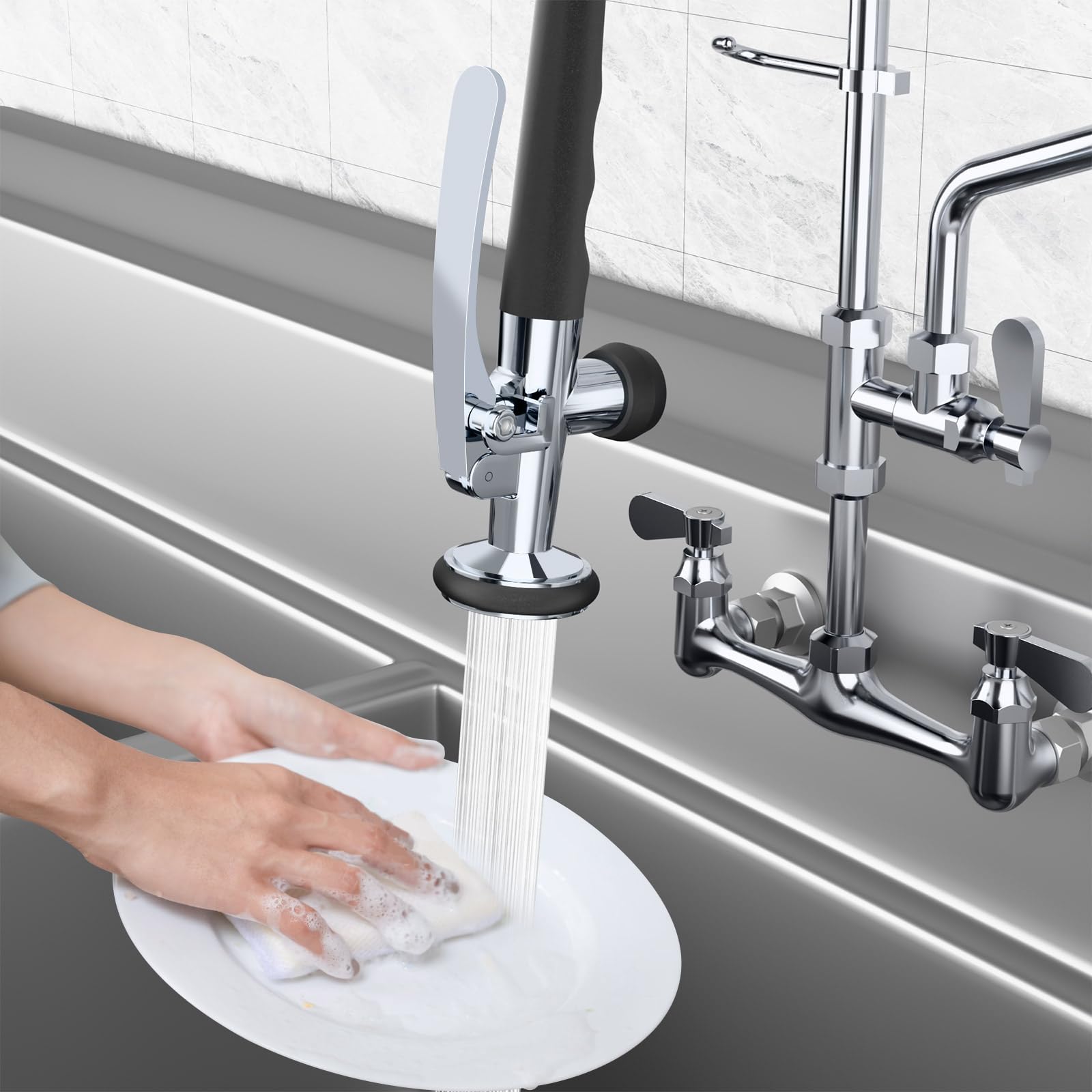 KULACO Ducha de mano profesional para hostelería, universal 1/2", Negro | ducha con conexión, ducha de cocina con gancho de bloqueo, ducha de repuesto para ducha de vajilla/hostelería