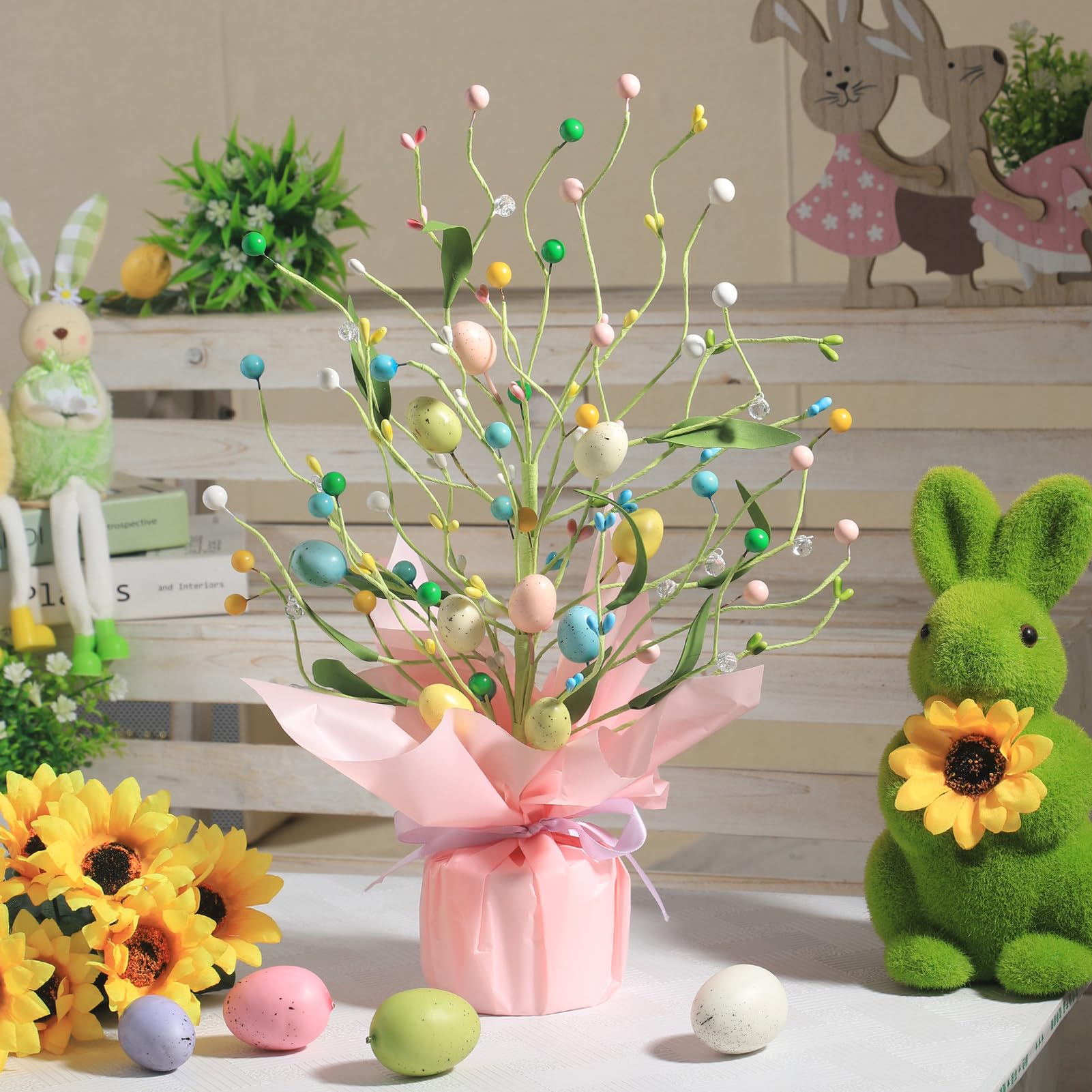 LED Osterdeko Baum, Osterbaum Deko, LED Ostereier Baum, Osterstrauch Künstlich, Frühlingsdeko Innen Für Wohnzimmer/Büro/Schaufenster (A) Küche, Haushalt & Wohnen