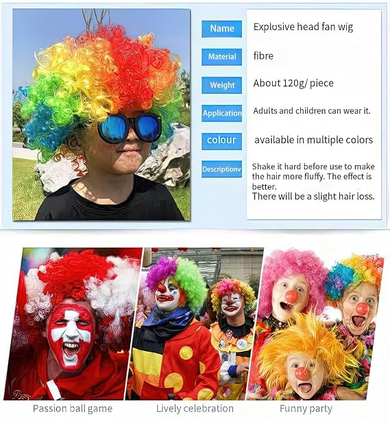 Pack of 2 Funny Clown Curly Afro Wigs, Rainbow Wigs Colorful Clown Wig,Crazy Afro Wig 70's 80's Disco Theme For Little Youth Adult Women Men's Party Halloween Costume Prank (Green)