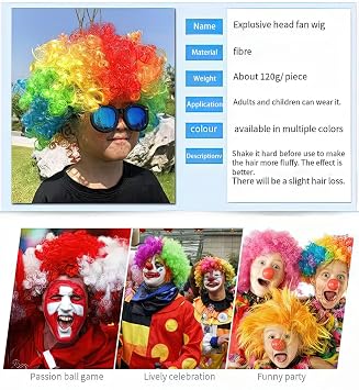 Pack of 2 Funny Clown Curly Afro Wigs, Rainbow Wigs Colorful Clown Wig,Crazy Afro Wig 70's 80's Disco Theme For Little Youth Adult Women Men's Party Halloween Costume Prank (Green)