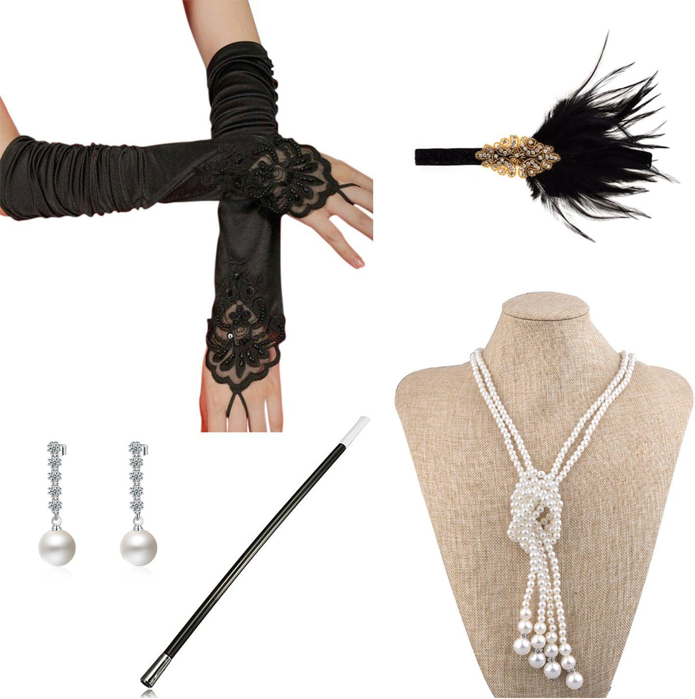 iLoveCos Womens 1920s Fashion Long Black Glove Great Gatsby Flapper Headband Costume Accessories …